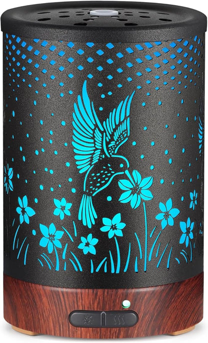 Essential Oils Diffuser,Aromatherapy Diffuser,Birthday Gifts for Women Mom Grandma,Metal Cool Mist Humidifier with 7 Colors Lights Waterless Auto Off Air Diffusers (C-Hummingbirds)