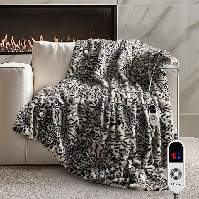 Luxury Faux Fur Heated Blanket Electric Throw - Tiger Print Ultra Soft Thick Warm Heated Blanket, 6 Heating Levels & 12 Hours Auto-Off, ETL Certified, Washable, Luxurious Gifts, 50''x60''