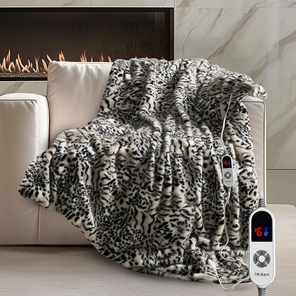 Luxury Faux Fur Heated Blanket Electric Throw - Tiger Print Ultra Soft Thick Warm Heated Blanket, 6 Heating Levels & 12 Hours Auto-Off, ETL Certified, Washable, Luxurious Gifts, 50''x60''