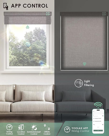 Yoolax Motorized Blinds with Remote, Light Filtering Smart Blinds Compatible with Alexa Google Home, Automatic Roller Shades for Indoor Windows Living Room, Custom Size (Classic Gray)