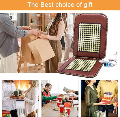 Infrared Heating Pad, Far Infrared Natural Jade Heating Pad, Auto Shut Off, Adjustable Temperature, Gifts for Women/Men/Dad/Mom (Brown, jadeseatback-u)
