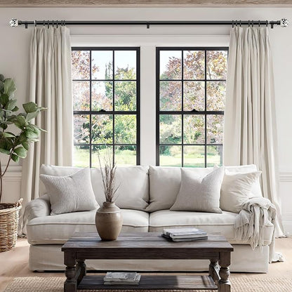 Ceramic Black Curtain Rods Set of 2 for Windows 72 to 144 Inches Adjustable Length Heavy Duty White Window Curtain Rod with Modern Leaf Pattern Decorative Finials for Bedroom Kitchen Living Room