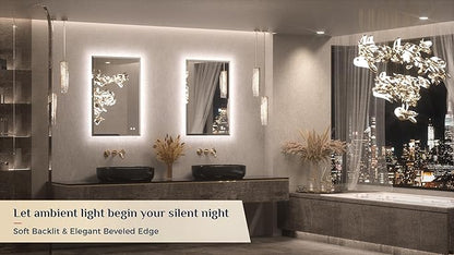 Keonjinn 24 x 36 in Backlit Mirror Bathroom, Beveled Frameless LED Mirror for Wall, Shatterproof Tempered Glass, UL-Listed, 3 Color Temperature, Defogger, Dimmable, Memory Function, Plug in/Hardwired