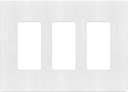 LIDER Brushed Finish Decorator Switch Cover, Screwless Wall Plate, Mid-Size 3-Gang 4.88" x 6.77", Unbreakable Polycarbonate Thermoplastic, UL Listed, LSWP-33M-BW, Brushed White