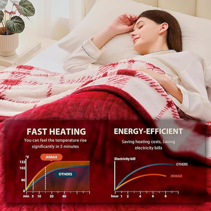 Heated Electric Blanket Throw Size - 50"x60" Flannel Heating Blanket with 10 Heating Levels & 5 Time Settings Over-Heat Protection, Winter Warmer for Adults with ETL Certification（Red）
