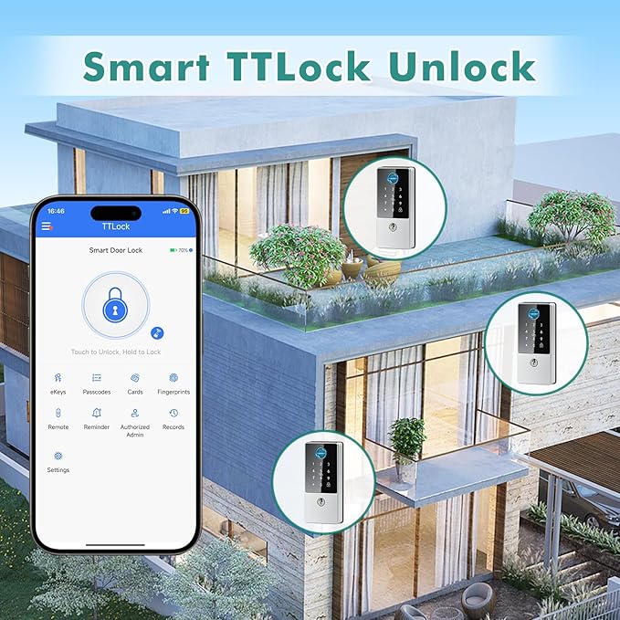 Smart Lock, Upgrade Keyless Entry Deadbolt Smart Lock with Keypad, Fingerprint Door Lock, Smart Locks for Interior Front Door, Biometric Digital Door Lock with Code App Control and Auto Lock(Silver)