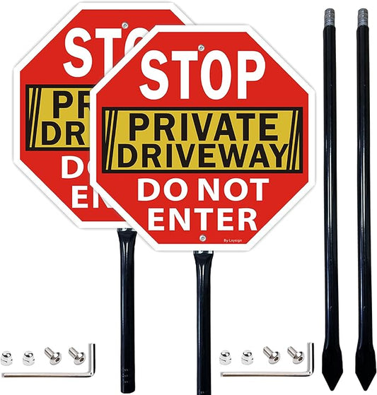 2Pack Stop Sign, Private Driveway Do Not Enter Sign with Stake, 36" Tall, 12" x 12", Reflective Aluminum