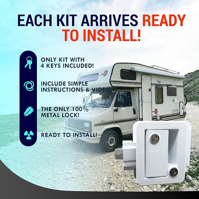 LATCH.IT White RV Door Latch | 2 Keyed Alike RV Door Locks for Travel Trailers | 100% Metal Camper Door Lock w/ 4 Keys | Easy-to-Install & Fits Most!