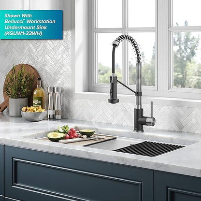 KRAUS Bolden Touchless Sensor Commercial Style 2-Function Single Handle Pull Down Kitchen Faucet in Spot-Free Stainless Steel/Matte Black, KSF-1610SFSMB