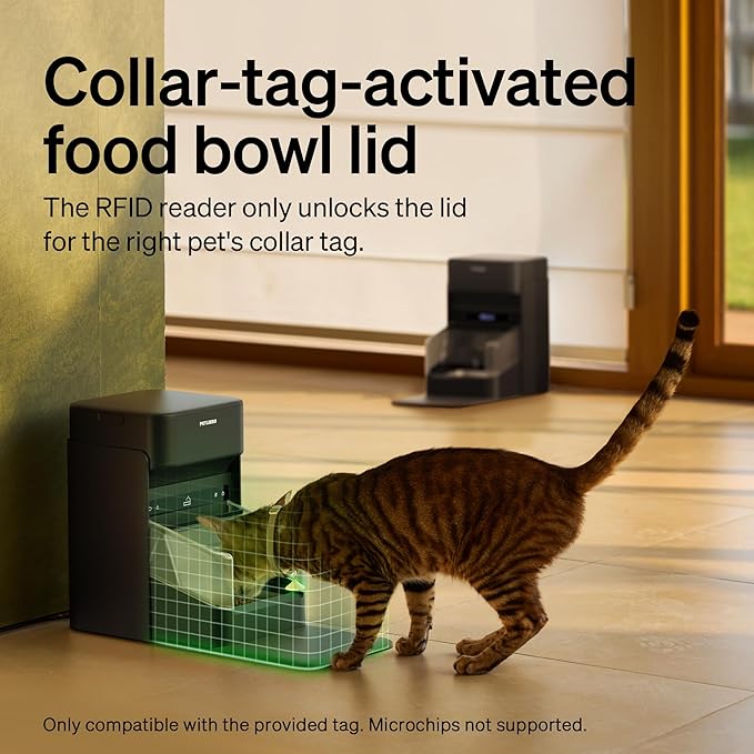 2 Packs PETLIBRO RFID Automatic Cat Feeder with 12 Packs Pet Food Desiccant Bag, Collar Sensor for Personalized Meals, Wi-Fi Programmable Food Dispenser with Cats Recognition & Diet Tracking