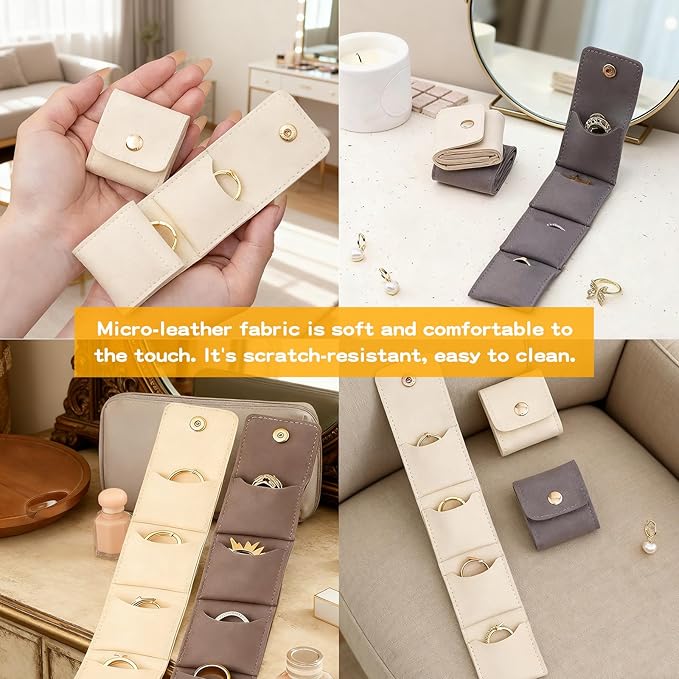 2 PCS Mini Travel Jewelry Bag with Buckle, Portable Foldable Roll Bag for Earrings, Rings, Necklaces and Compact Storage