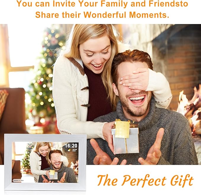 Frameo 10.1 Inch Smart WiFi Digital Photo Frame,Digital Picture Frame with 16GB Storage & SD Slot, Electronic Picture Frame IPS Touch Screen with Auto-Rotate, Frameo Digital Frame WiFi - White
