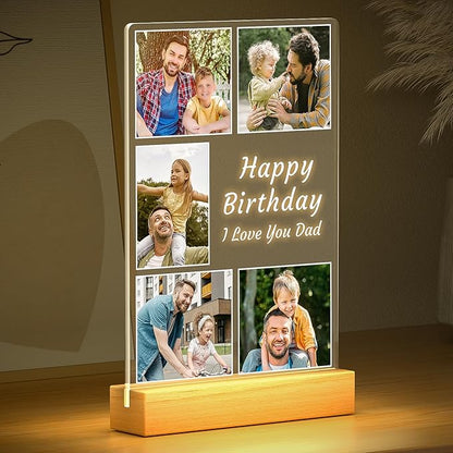 Personalized Birthday Gifts for Dad from Daughter Son, Custom Picture Frames with Night Light, Customized Photo Frame with Photos, Personalized Gifts for Dad, Baby, Kids, Family