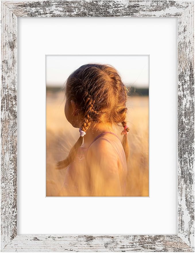 Golden State Art, 9x12 Picture Frame with Mat for 6x8 - High Definition Glass Wall Mounting Horizontal Vertical Display (Weathered White, 1 Pack)