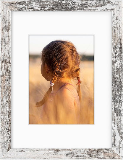 Golden State Art, 9x12 Picture Frame with Mat for 6x8 - High Definition Glass Wall Mounting Horizontal Vertical Display (Weathered White, 1 Pack)