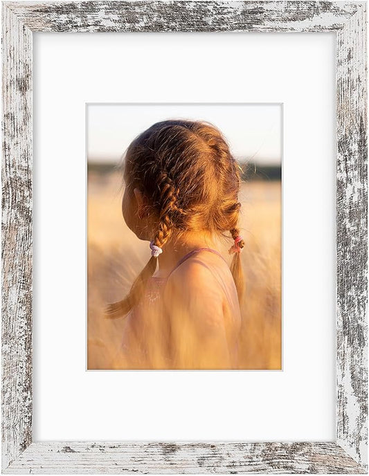Golden State Art, 9x12 Picture Frame with Mat for 6x8 - High Definition Glass Wall Mounting Horizontal Vertical Display (Weathered White, 1 Pack)