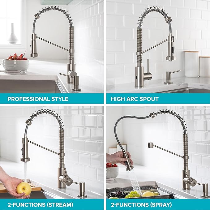 KRAUS Bolden Touchless Sensor Commercial Style 2-Function Single Handle Pull Down Kitchen Faucet in Spot-Free Stainless Steel, KSF-1610SFS