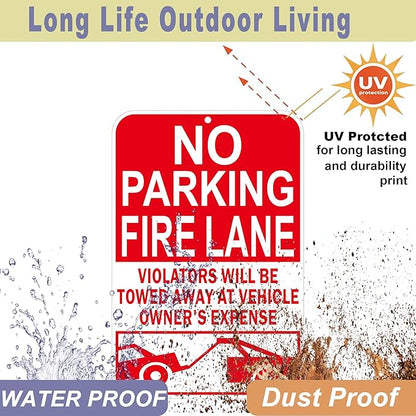No Parking Fire Lane Sign, Reflective Aluminum, 12 x 18 Inches, Weather Resistant, UV Protected, Indoor Outdoor Use, 2 Pack