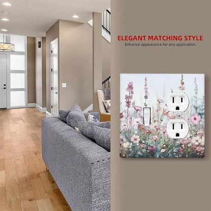 Pink Floral Watercolor Botanical Wildflowers Wallplates 1 Toggle 1 Duplex Switch Plate Electrical Gfci Faceplate Decorative Light Switch Covers For Bed Room Living Room Decor