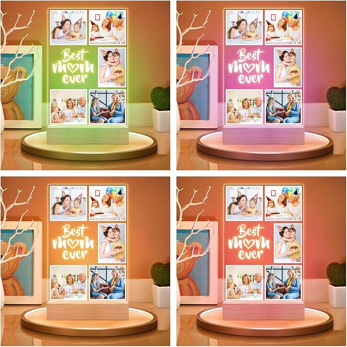 Custom Picture Frame with Photo, Personalized Photo Frame with Night Light, Customized Picture Frames, Personalized Valentines Day Gifts for Mom, Baby, Kid, Family