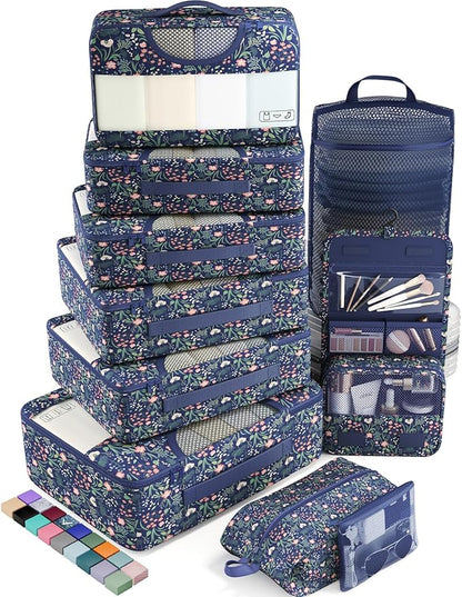 Veken 10 Set Packing Cubes for Travel Essential, Suitcase Organizer Bags in 4 Sizes, Carry-On Luggage Accessories with Large Laundry & Hanging Toiletry Bag, Must-Have for Airplane, Road Trip & Camping