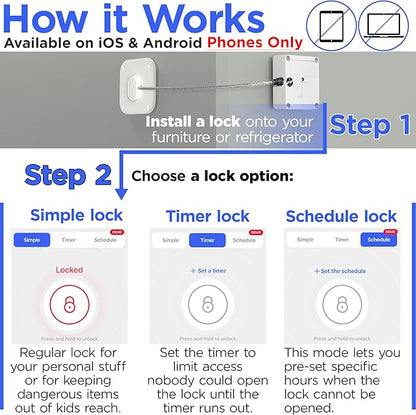 Bluetooth Lock for Fridge & Cabinets - Timed Lock Box to Reduce Access to Snacks, Food & Liquor - Smart App with Simple, Timer & Schedule Modes - Supports Focus & Healthy Habits