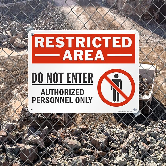 SmartSign 18 x 24 inch “Restricted Area - Do Not Enter, Authorized Personnel Only” Sign with Symbol, Digitally Printed, 55 mil HDPE Plastic, Red, White and Black, Made in USA