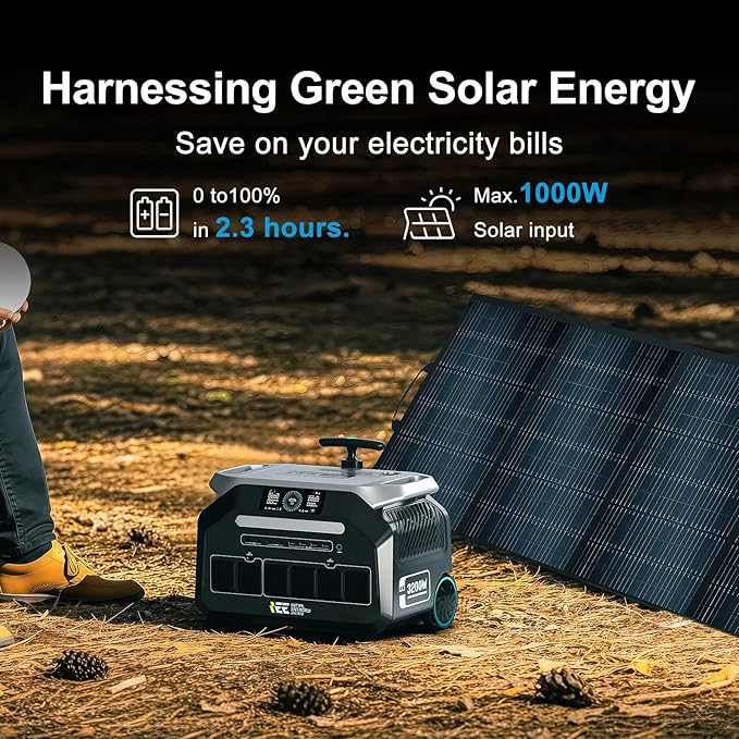 IEE 3200W Portable Power Station P3200, 2048Wh Solar Generator, 1800W AC Charging & 1000W Solar Charging, LiFePO4 Battery Power Station for Home Backup, Power Outage, Camping, RV, Emergencies