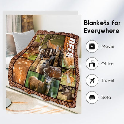 Blankets for Adults, Deer Blanket Gifts for Men Boys, 40"x50" Forest Western Throw Gift for Hunters - Soft, Fuzzy & Cozy Deer Throws Farmhouse Decor