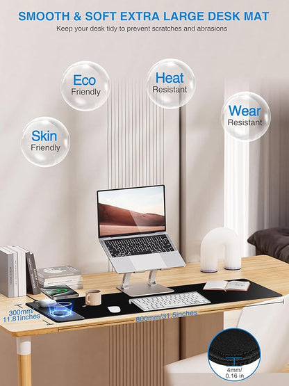 TopMade Mouse Pad with 15W Fast Wireless Charging, 31.5"x11.81" XL Large Gaming Mousepad, Waterproof Desk Pad, Classic Black Computer Desk Mat(Includes 20W PD Power Adapter & 6.56ft Woven Cable)