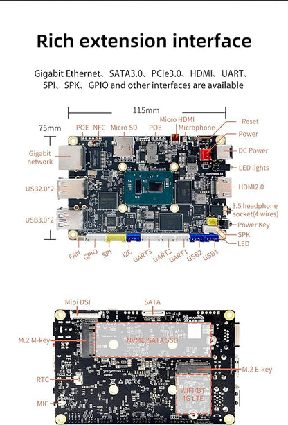 WayPonDEV youyeetoo X1 X86 Single Board Computer - A 64bit Windows 10/11/Linux Mini PC with Celeron N5105 CPU, Support Optional WiFi&BT NFC, PCIE 3.0 M.2 2280 NVMe or SATA SSD (4GB RAM+0GB Storage)