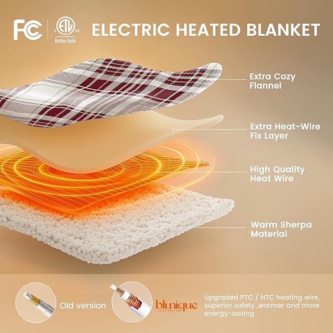 Christmas Heated Blanket Electric Throw 50''x60''Ultra Soft Plaid Flannel Fast Heating Electric Blanket with 10 Heat Levels & 10 Hrs Auto Off, ETL Certified, Keep Warm in Couch Bed Office