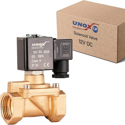 UNOX 1 inch NPT Solenoid Valve 12V DC, Brass Control Valve Normally Closed - 7-232 PSI Multi-Purpose Reliable Control Valve for Water, Air, and Gas - Solenoid Valves