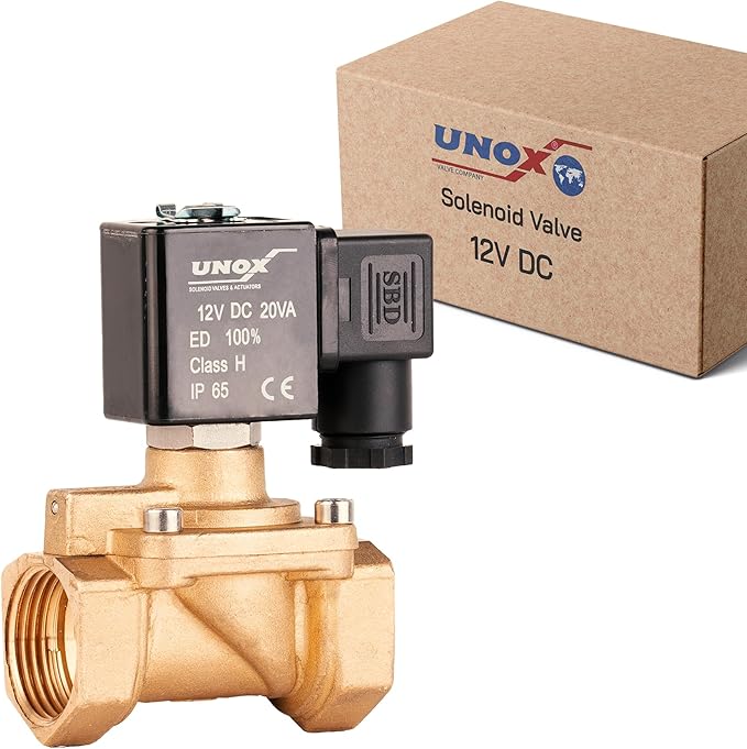 UNOX 3/4" NPT Solenoid Valve 12V DC, Brass Control Valve Normally Closed - 7-232 PSI Multi-Purpose Reliable Control Valve for Water, Air, and Gas - Solenoid Valves