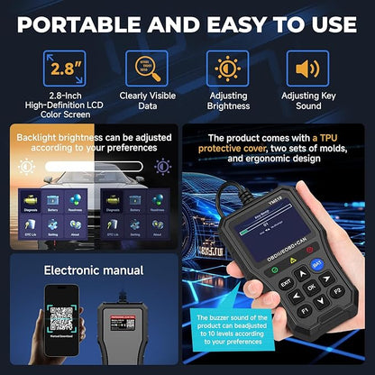 Enhanced Universal OBD2 Scanner with Battery Tester - Car Engine Fault Code Reader CAN Diagnostic Scan Tool, Read and Clear Error Codes for 1996 or Newer OBD2 Protocol, Plug & Play