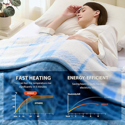 Heated Electric Blanket Queen Size - 84"x90" Flannel Heating Blanket with 10 Heating Levels & 5 Time Settings Over-Heat Protection, Winter Warmer for Adults with ETL Certification（Light Blue）