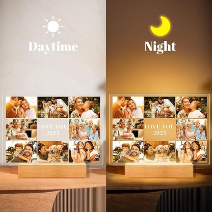 Custom Picture Frames with Photo, Customized Photo Frame with Night Light, Personalized Picture Frame, Personalized Christmas Birthday Gifts for Women Men Her Him Mom Dad Kids Baby Family Friends