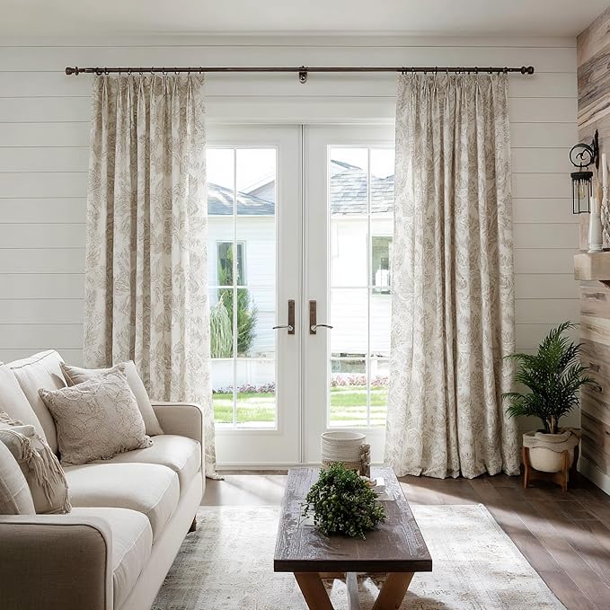 2 Pack Black walnut wood Grain Curtain Rods for Windows 72 to 144 Inches 1" Diameter Heavy Duty Window Curtain Rod Adjustable with Solid Finials for Living Room Bedroom Kitchen Farmhouse Outdoor