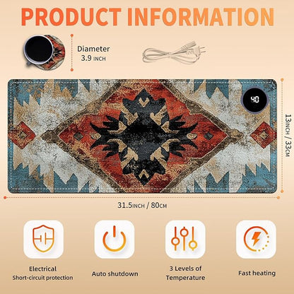 Heated Mouse Pad 31.5x13 in 3-Temp Fast Heating Desk Mat with Auto Timer Warmer for Hands Wrist Pain Relief Waterproof Keyboard Mat for Office, Gaming, Home, Art Prints