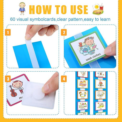 Geyee 60 Pcs Visual Schedule Cards Daily Routine Chart Visual Planner Cards Bulk for Autism Learning Materials Asperger's ADHD Home Education Behavioral Tool(Blue)