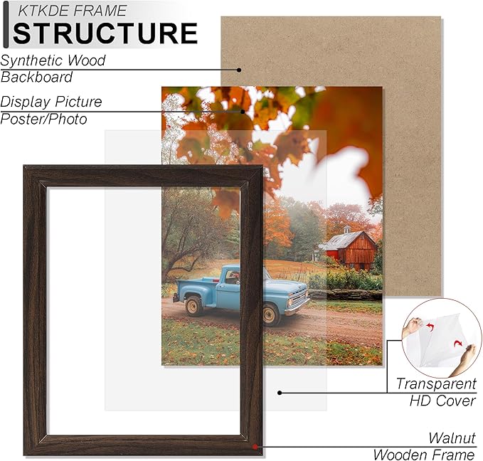 KTKDE 8x10 Picture Frame Set of 5, Wooden frames walnut, Vertical & Horizontal Wall Hanging for Wall or Tapletop Display,Studio Gallery Photo Frame for Photos, Posters & Art Prints