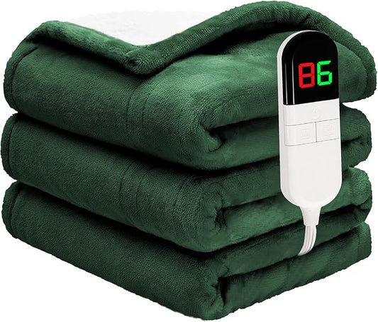 Heated Throw Blanket 50"×60" - Premium Cosy Soft Electric Blanket with 6 Heating Levels,Fast Heating Flannel Sherpa Blanket for Bed & Couch - Auto Shut Off/Machine Washable (Green)