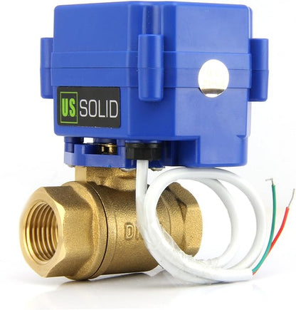 U.S. Solid Motorized Ball Valve- 3/4" Brass Ball Valve with Standard Port, 9-24V AC/DC and 2 Wire Auto Return Setup (Pack of 25)