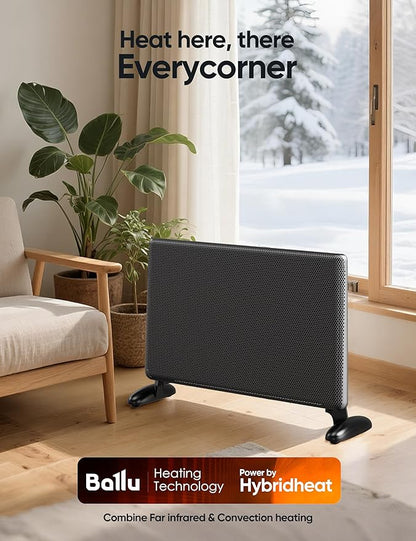 Ballu Mica Infrared Space Heater Large Room,Panel Heater with Programmable Thermostat,WiFi App Control,Portable Stand or Wall Mount, Energy Efficient Smart Quiet Heater,Work with Alexa,Black