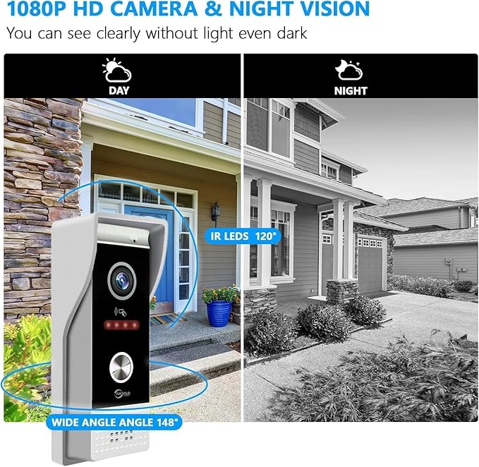 WiFi Video Intercom System Doorbell with Camera,1080P Touch Screen Monitor,Ring Doorbell Camera,Support Night Vision Remote Unlock Dual-Way Intercom for Home Security System (1 BELL+ 2 MONITOR)