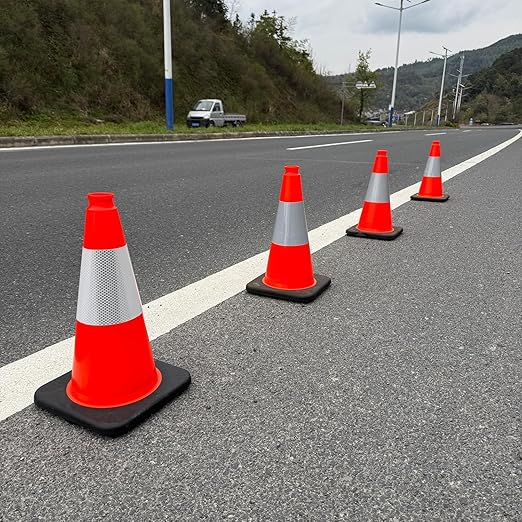 (8 Pack) 18 Inch Heavy Duty Traffic Cones with Reflective Collars, PVC Orange Safety Cones & Black Weighted Base for Parking Lots, Construction, Road Control