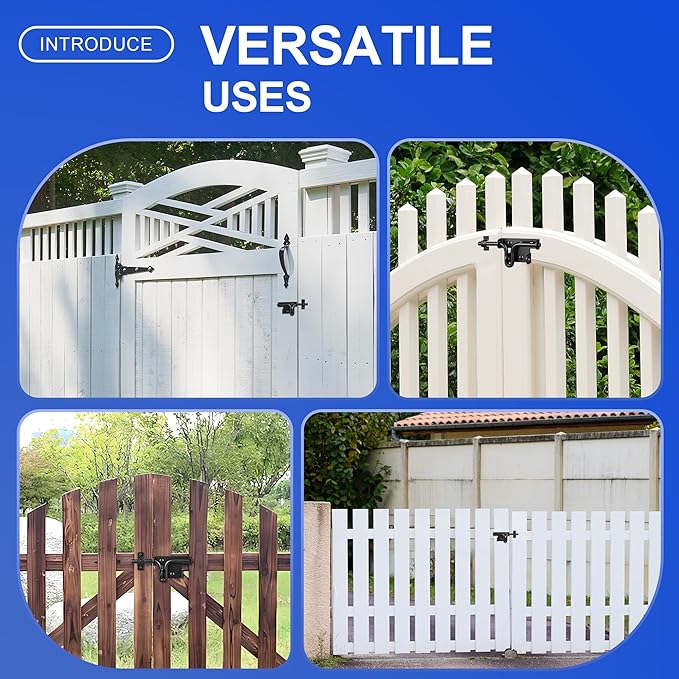 Heavy Duty Slide Bolt Gate Latch with Padlock Hole - Universal Security Lock for Wooden Fence, Metal Gate, Shed Door, Yard Barn, Vinyl Sliding Door - Out/Indoor Waterproof Door Latch, Black