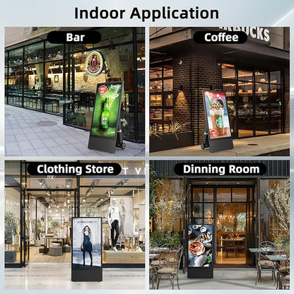 43 Inch Outdoor Digital Signage Displays, Rechargeable Digital LCD Kiosks, Moveable Commercial Totem, IP65 Waterproof, Auto Adjustment 2000nits High Brightness Screen, High Capacity Battery for Restaurant/Bar/Food Truck/Store