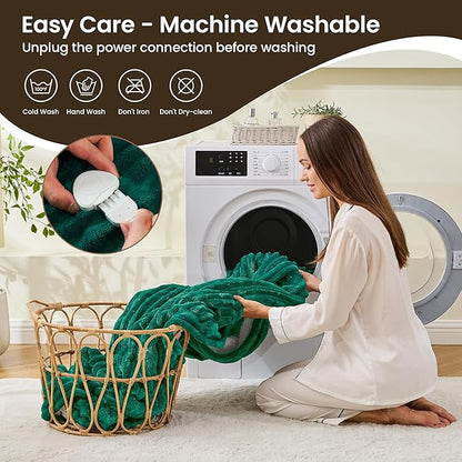 Heated Blanket Electric Blanket 62"x84", Soft Flannel Sherpa Electric Throw with 5 Heating Level & 12 Times Setting, Heated Throw with Overheating Protection, Machine Washable (Green)