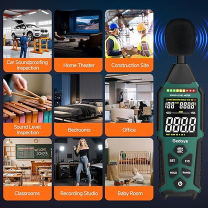 Power Supply Available Decibel Meter, Gedaye Sound Level Meter, A/C Weighted SPL Meter, Noise Measure Device 30-130dB, Noise Detector Sound Monitor Decibel Reader Classroom Factory Noisy Neighbor